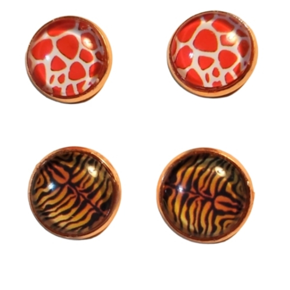 Bundle ONLY Handmade glass cabochon pierced button style earrings animal prints - Picture 1 of 3